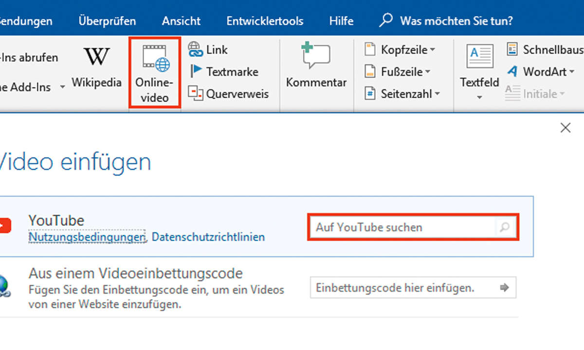 Word: Youtube-Video einfügen
