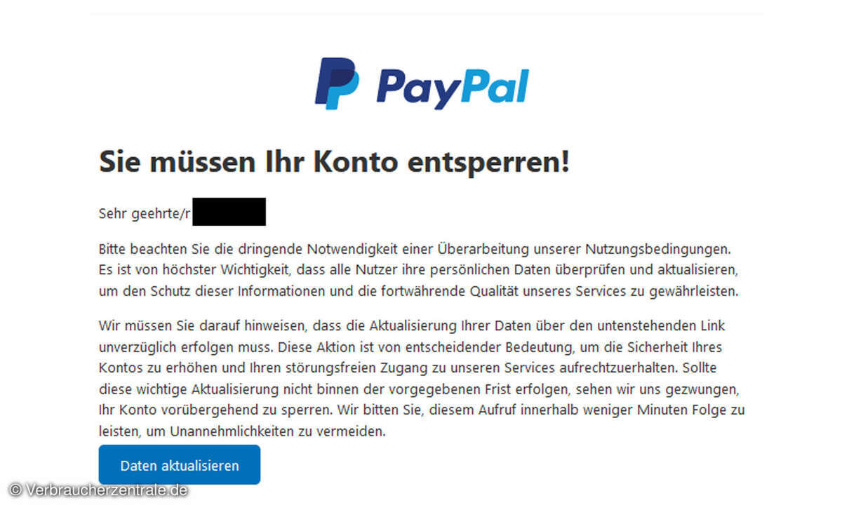 Eine solche Paypal-Phishing-Mail macht derzeit die Runde.